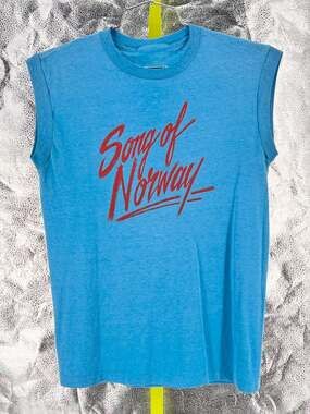 80s Vintage Muscle Shirt Blue Song of Norway 1980s VTG